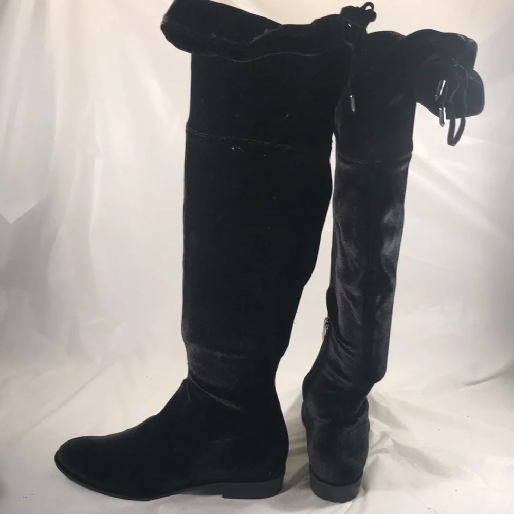 Marc Fisher Women’s Black Velvet Over The Knee Drawstring  Goth Emo Fall Boots